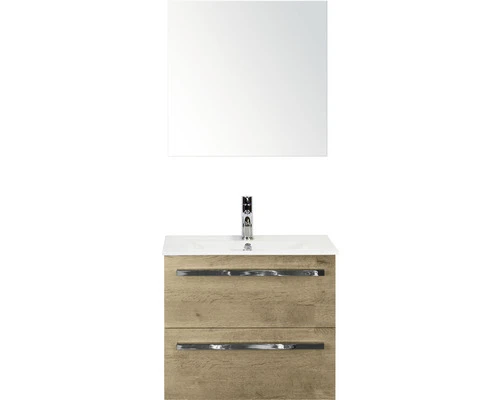 Badkamermeubelset Seville 60 Cm Keramische Wastafel Incl. Spiegel Natuur Eiken 3 Badkamermeubelset Seville 60 Cm Keramische Wastafel Incl. Spiegel Natuur Eiken