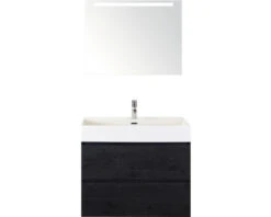 Badkamermeubelset Maxx XL 80 Cm Incl. Spiegel Met Verlichting Black Oak