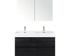 Badkamermeubelset Maxx XL 120 Cm Dubbele Wastafel 2 Kraangaten Incl. Spiegelkast Dubbelzijdig Gespiegeld Black Oak
