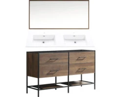 DIFFERNZ Badkamermeubelset Industrial 146 Cm Keramiek Wastafel Walnoot