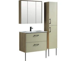 DIFFERNZ Badkamermeubelset Legs 90 Cm Keramische Wastafel Incl. Spiegelkast Groen