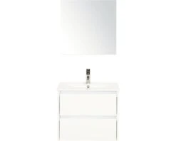 Badkamermeubelset Dante 60 Cm Keramische Wastafel Incl. Spiegel Wit Hoogglans
