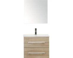 Badkamermeubelset Stretto 60 Cm Incl. Spiegelkast Grijs Eiken