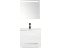 Badkamermeubelset Stretto 60 Cm Incl. Spiegel Met Verlichting Wit Hoogglans