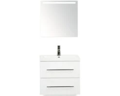 Badkamermeubelset Straight 60 Cm Incl. Spiegel Met Verlichting Wit Hoogglans
