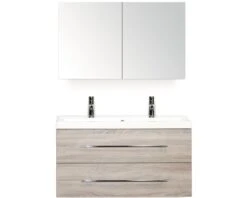 Badkamermeubelset Straight 100 Cm 2 Kraangaten Incl. Spiegelkast Grijs Eiken