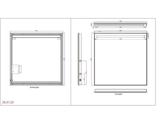 LED Lichtspiegel Amber Condensvrij 60x60 Cm 4 LED Lichtspiegel Amber Condensvrij 60x60 Cm - Afbeelding 2