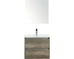 Badkamermeubelset Dante 60 Cm Keramische Wastafel Model 1 Incl. Spiegelkast Nebraska Eiken