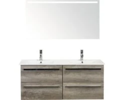 Badkamermeubelset Seville 120 Cm Keramische Wastafel Model 1 Incl. Spiegel Met Verlichting Nebraska Eiken