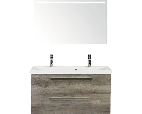 Badkamermeubelset Seville 100 Cm Kunststeen Wastafel 2 Kraangaten Incl. Spiegel Met Verlichting Nebraska Eiken 3 Badkamermeubelset Seville 100 Cm Kunststeen Wastafel 2 Kraangaten Incl. Spiegel Met Verlichting Nebraska Eiken
