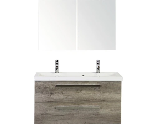Badkamermeubelset Seville 100 Cm Kunststeen Wastafel 2 Kraangaten Incl. Spiegelkast Nebraska Eiken 3 Badkamermeubelset Seville 100 Cm Kunststeen Wastafel 2 Kraangaten Incl. Spiegelkast Nebraska Eiken