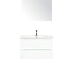 Badkamermeubelset Pulse 90 Cm Keramische Wastafel Incl. Spiegel Wit Hoogglans