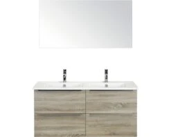 Badkamermeubelset Pulse 120 Cm 4 Laden Keramische Wastafel Incl. Spiegel Grijs Eiken