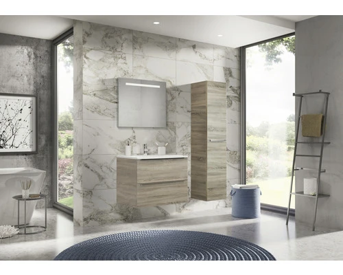 Badkamermeubelset Pulse 90 Cm Kunststeen Wastafel Incl. Spiegel Met Verlichting Grijs Eiken 8 Badkamermeubelset Pulse 90 Cm Kunststeen Wastafel Incl. Spiegel Met Verlichting Grijs Eiken - Afbeelding 6