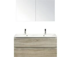 Badkamermeubelset Pulse 120 Cm 2 Laden Kunststeen Wastafel Incl. Spiegelkast Grijs Eiken