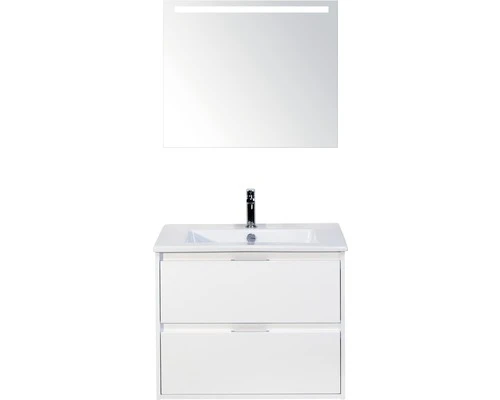Badkamermeubelset Porto 70 Cm Keramische Wastafel Incl. Spiegel Met Verlichting Wit Hoogglans 3 Badkamermeubelset Porto 70 Cm Keramische Wastafel Incl. Spiegel Met Verlichting Wit Hoogglans