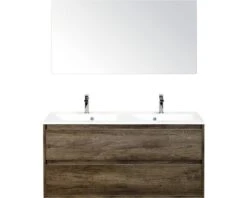 Badkamermeubelset Porto 120 Cm 2 Laden Kunststeen Wastafel Incl. Spiegel Nebraska Eiken