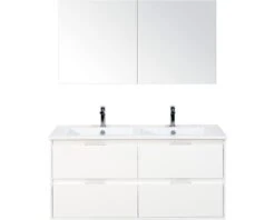 Badkamermeubelset Porto 120 Cm 4 Laden Keramische Wastafel Incl. Spiegelkast Wit Hoogglans