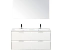 Badkamermeubelset Porto 120 Cm 4 Laden Kunststeen Wastafel Incl. Spiegel Wit Hoogglans