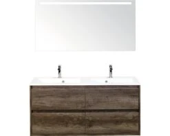 Badkamermeubelset Porto 120 Cm 4 Laden Kunststeen Wastafel Incl. Spiegel Met Verlichting Nebraska Eiken