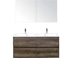 Badkamermeubelset Porto 120 Cm 4 Laden Kunststeen Wastafel Incl. Spiegelkast Nebraska Eiken
