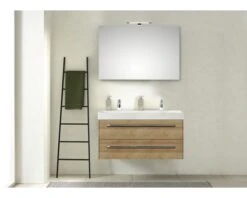 PELIPAL Badkamermeubelset Milano 100 Cm Incl. Spiegel Met Verlichting Riviera Eiken