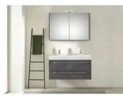 PELIPAL Badkamermeubelset Milano 100 Cm Incl. Spiegelkast Met Verlichting Oxid Donkergrijs