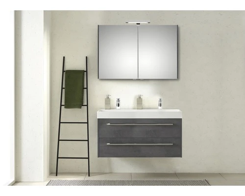 PELIPAL Badkamermeubelset Milano 100 Cm Incl. Spiegelkast Met Verlichting Oxid Donkergrijs 3 PELIPAL Badkamermeubelset Milano 100 Cm Incl. Spiegelkast Met Verlichting Oxid Donkergrijs