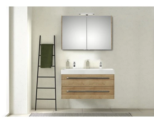 PELIPAL Badkamermeubelset Milano 100 Cm Incl. Spiegelkast Met Verlichting Riviera Eiken 3 PELIPAL Badkamermeubelset Milano 100 Cm Incl. Spiegelkast Met Verlichting Riviera Eiken