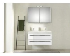 PELIPAL Badkamermeubelset Milano 100 Cm Incl. Spiegelkast Met Verlichting Wit Hoogglans