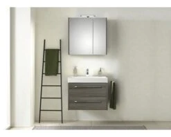 PELIPAL Badkamermeubelset Milano 70 Cm Incl. Spiegelkast Met Verlichting Grafiet Structuur