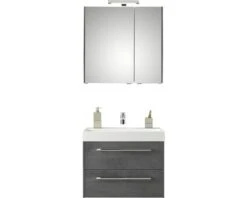 PELIPAL Badkamermeubelset Milano 70 Cm Incl. Spiegelkast Met Verlichting Oxid Donkergrijs