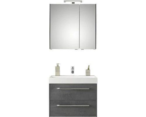 PELIPAL Badkamermeubelset Milano 70 Cm Incl. Spiegelkast Met Verlichting Oxid Donkergrijs 3 PELIPAL Badkamermeubelset Milano 70 Cm Incl. Spiegelkast Met Verlichting Oxid Donkergrijs