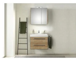 PELIPAL Badkamermeubelset Milano 70 Cm Incl. Spiegelkast Met Verlichting Riviera Eiken