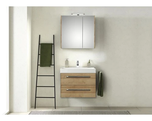 PELIPAL Badkamermeubelset Milano 70 Cm Incl. Spiegelkast Met Verlichting Riviera Eiken 3 PELIPAL Badkamermeubelset Milano 70 Cm Incl. Spiegelkast Met Verlichting Riviera Eiken