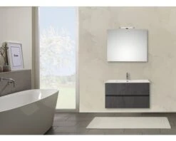 PELIPAL Badkamermeubelset Napoli 90 Cm Incl. Spiegel Met Verlichting Oxid Donkergrijs