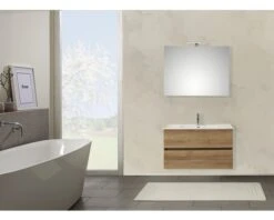 PELIPAL Badkamermeubelset Napoli 90 Cm Incl. Spiegel Met Verlichting Riviera Eiken