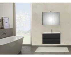 PELIPAL Badkamermeubelset Napoli 90 Cm Incl. Spiegelkast Met Verlichting Grafiet Structuur