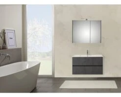 PELIPAL Badkamermeubelset Napoli 90 Cm Incl. Spiegelkast Met Verlichting Oxid Donkergrijs