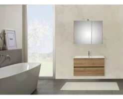 PELIPAL Badkamermeubelset Napoli 90 Cm Incl. Spiegelkast Met Verlichting Riviera Eiken