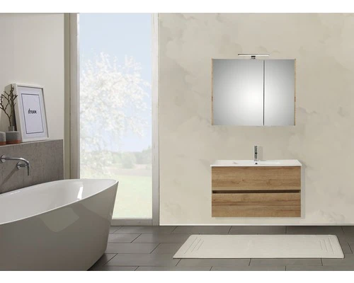 PELIPAL Badkamermeubelset Napoli 90 Cm Incl. Spiegelkast Met Verlichting Riviera Eiken 3 PELIPAL Badkamermeubelset Napoli 90 Cm Incl. Spiegelkast Met Verlichting Riviera Eiken