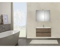 PELIPAL Badkamermeubelset Napoli 90 Cm Incl. Spiegelkast Met Verlichting Sanremo Eiken