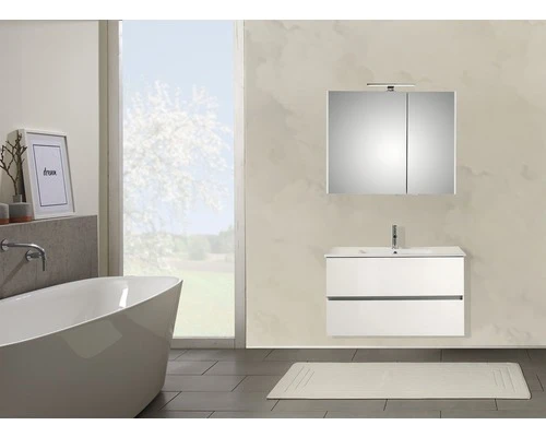 PELIPAL Badkamermeubelset Napoli 90 Cm Incl. Spiegelkast Met Verlichting Wit Hoogglans 3 PELIPAL Badkamermeubelset Napoli 90 Cm Incl. Spiegelkast Met Verlichting Wit Hoogglans