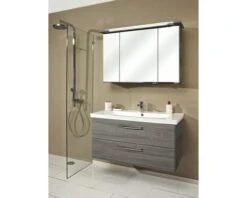 PELIPAL Badkamermeubelset Kumba 110 Cm Incl. Spiegelkast Met Verlichting Grafiet Structuur